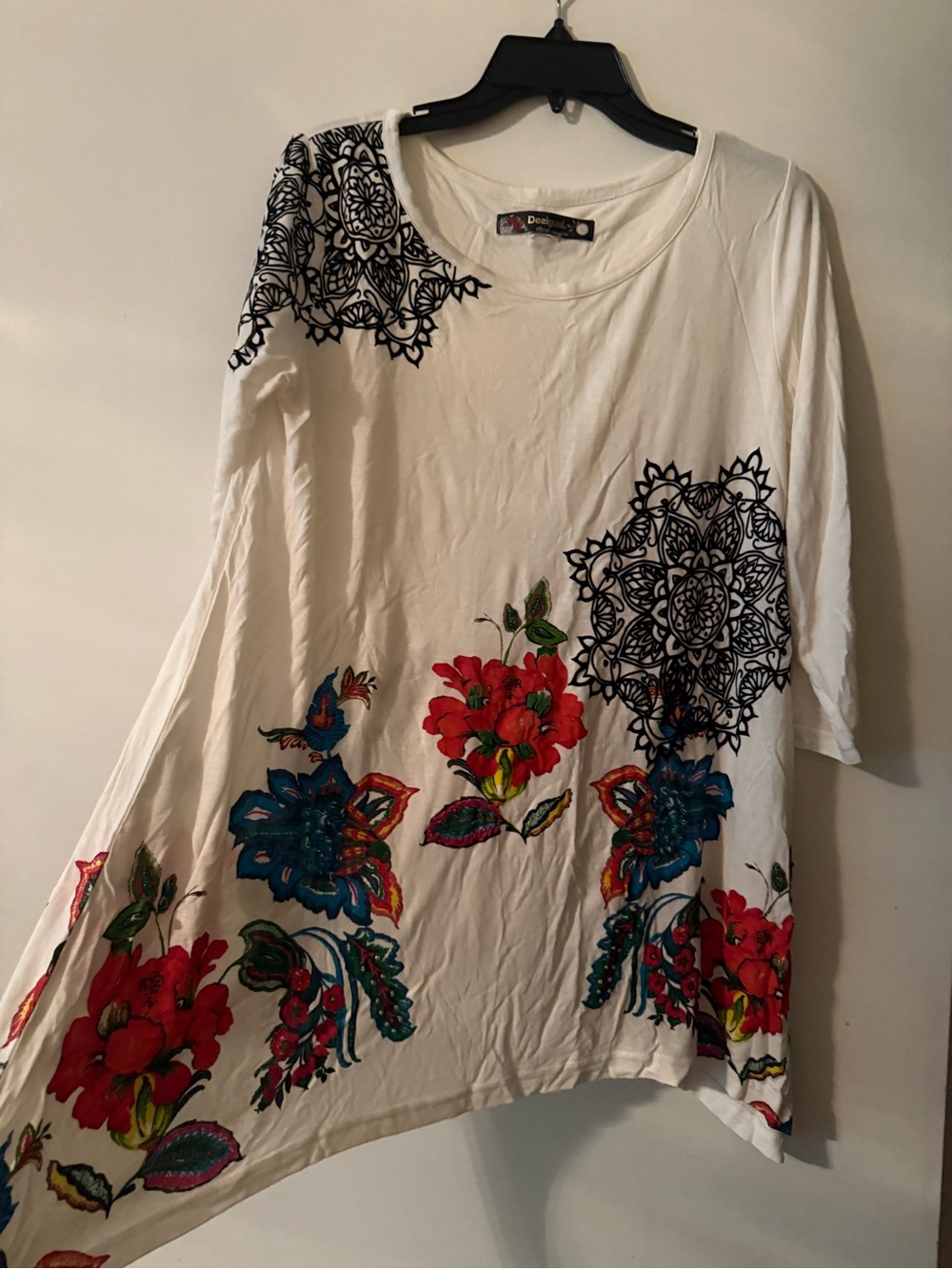 Desigual White Tunic with Red & Blue Floral Accents